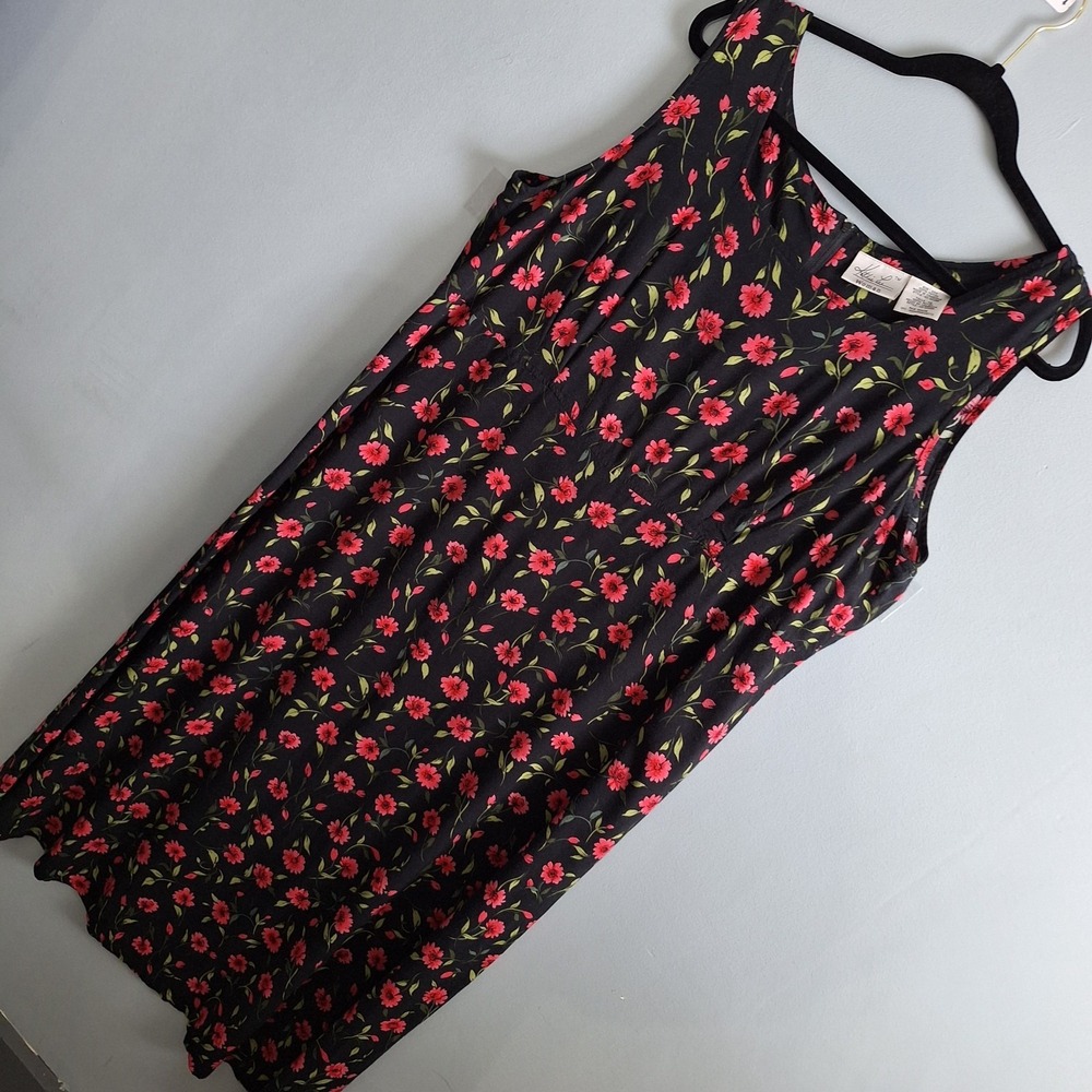 Vtg Kathie‎ Lee Women 90's Rayon Baby Doll Maxi Dress Womens 22W Dark Romantic